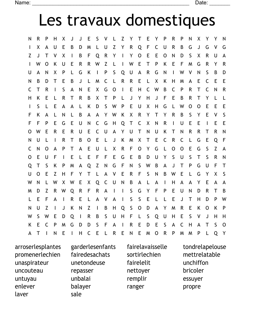 Les travaux domestiques Word Search