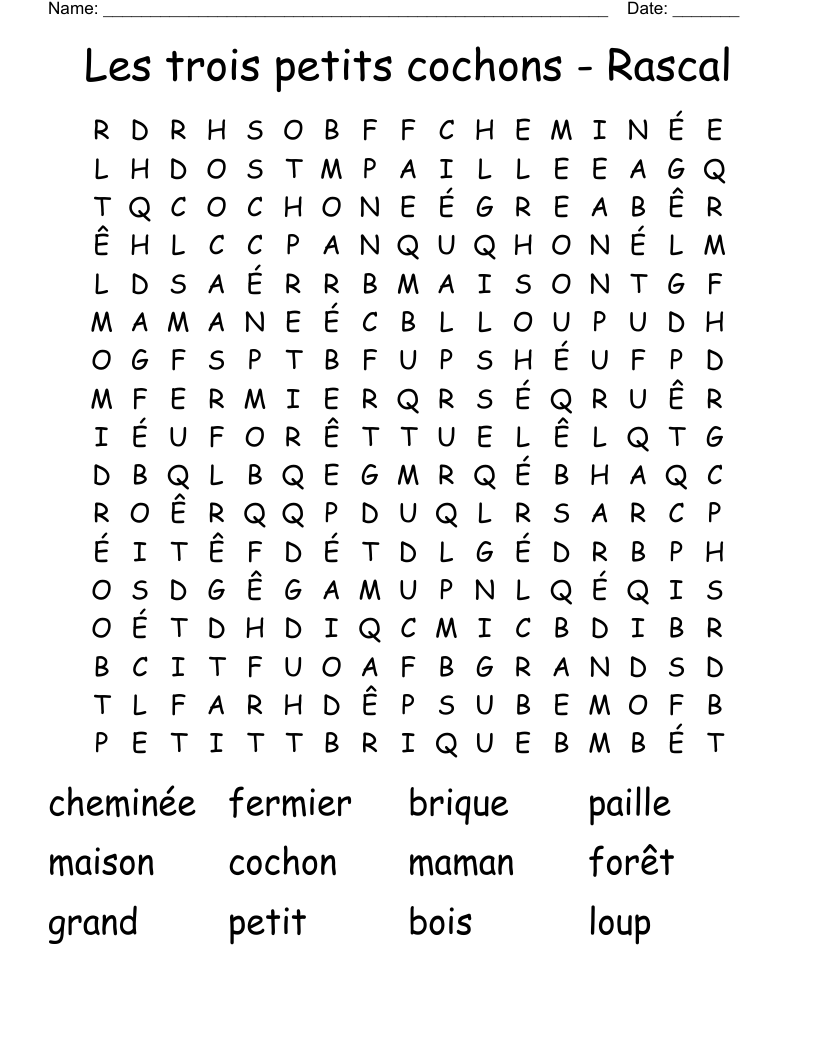 Les trois petits cochons - Rascal Word Search