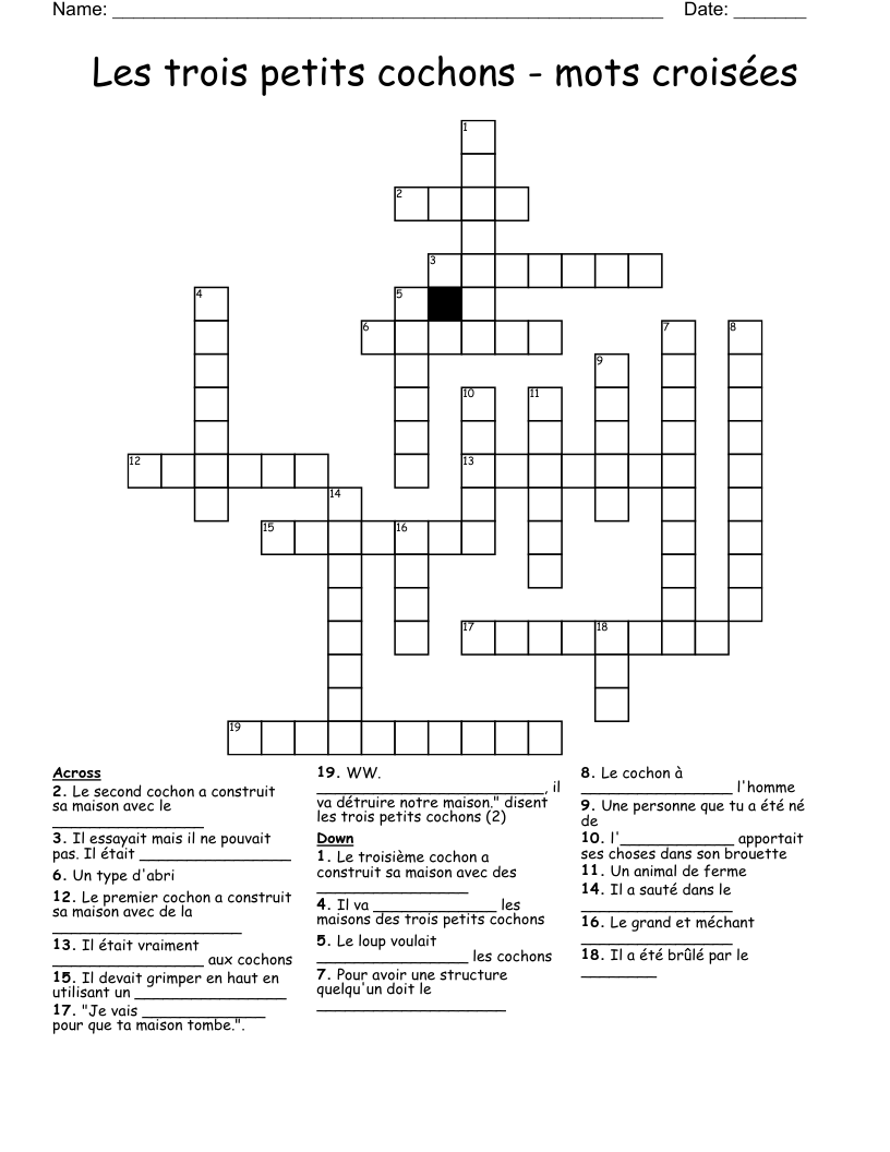 Les trois petits cochons - mots croisées Crossword