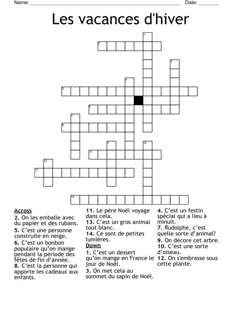 Les vacances d'hiver Crossword