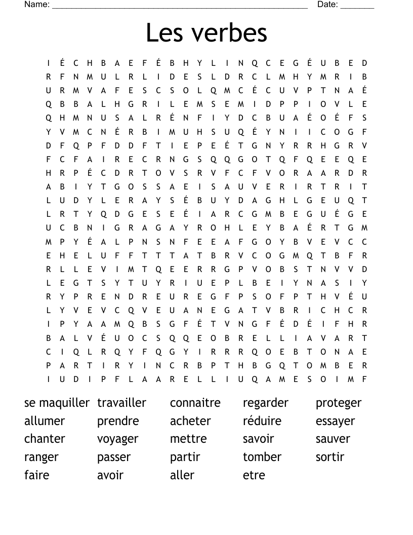 Les verbes Word Search