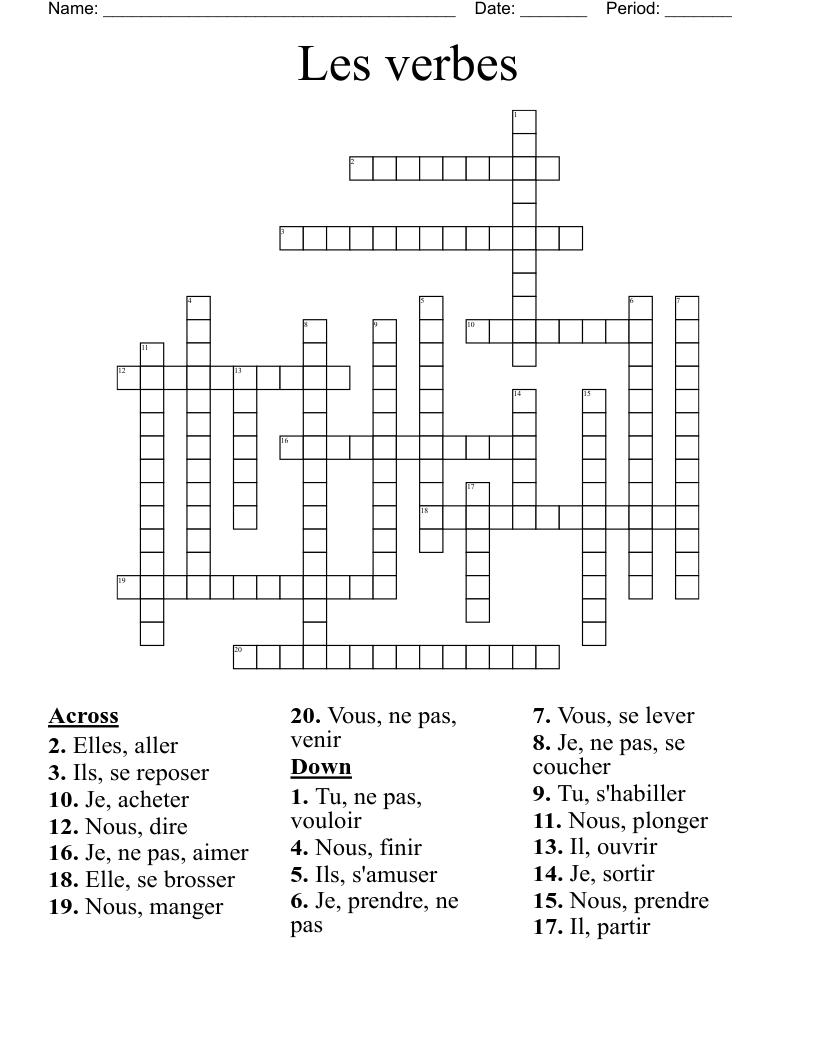 Les verbes  Crossword