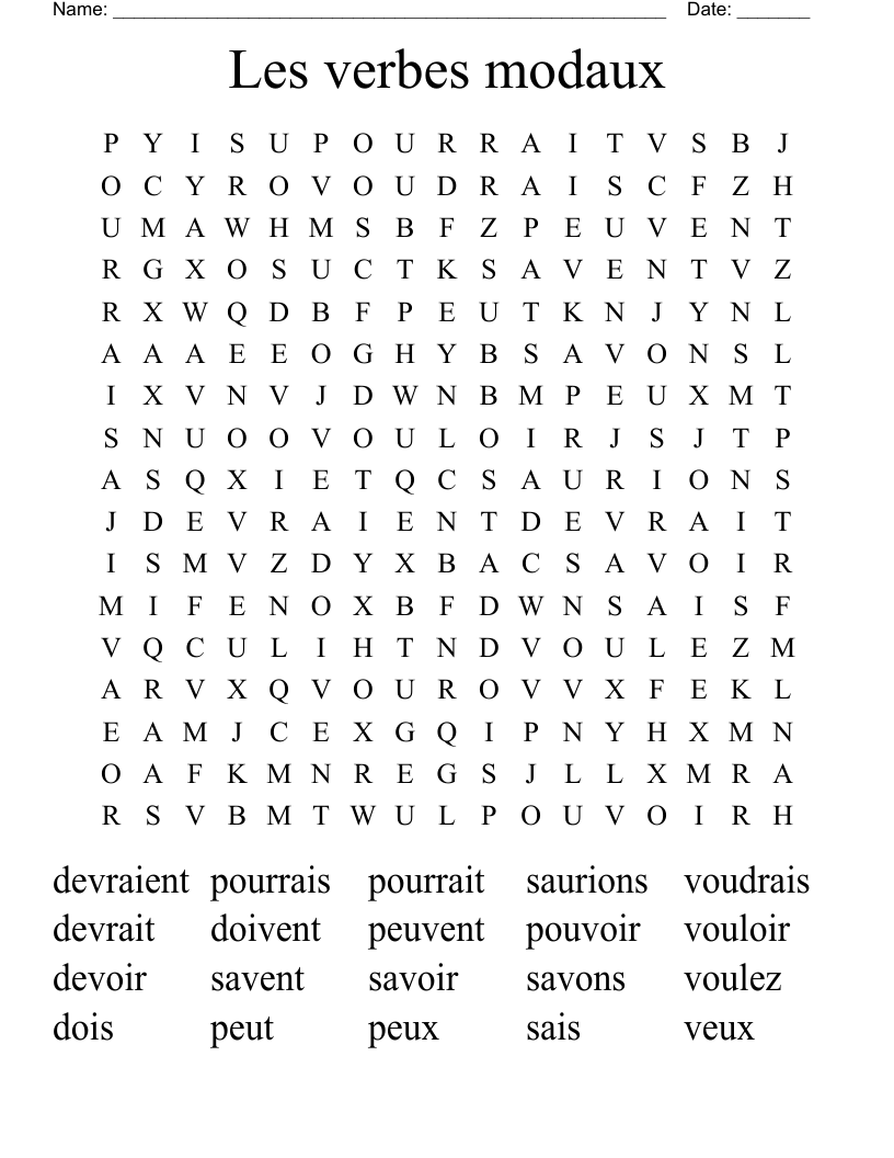 Les verbes modaux Word Search