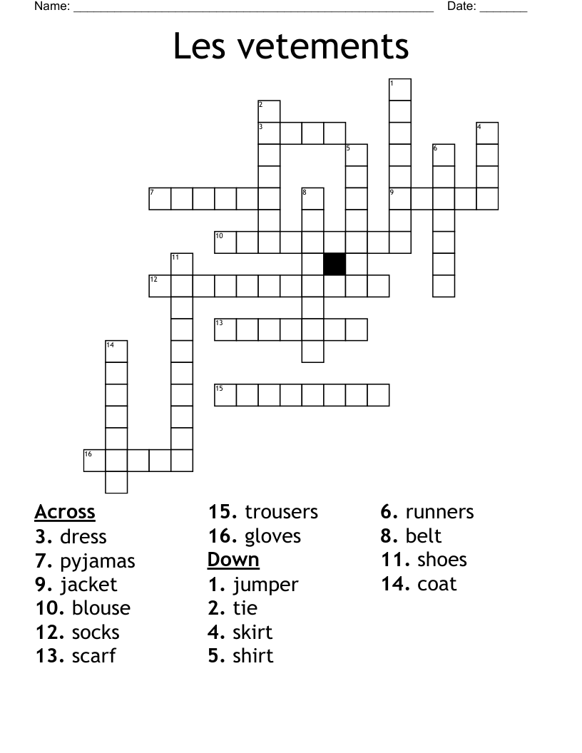 Les vetements Crossword