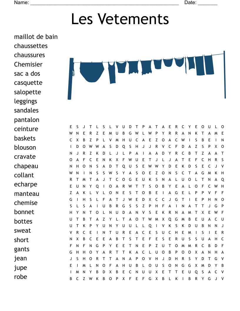 Les Vetements Word Search