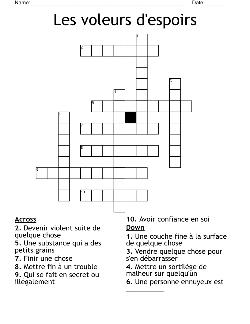 Les voleurs d'espoirs Crossword