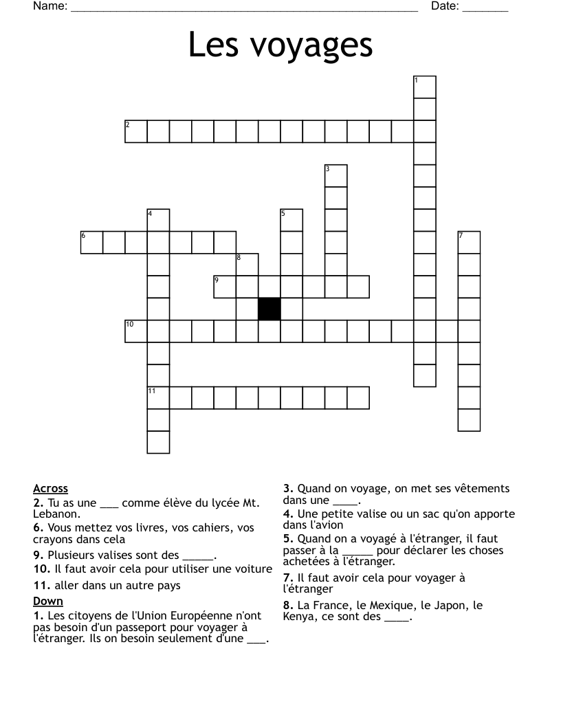 Les voyages Crossword