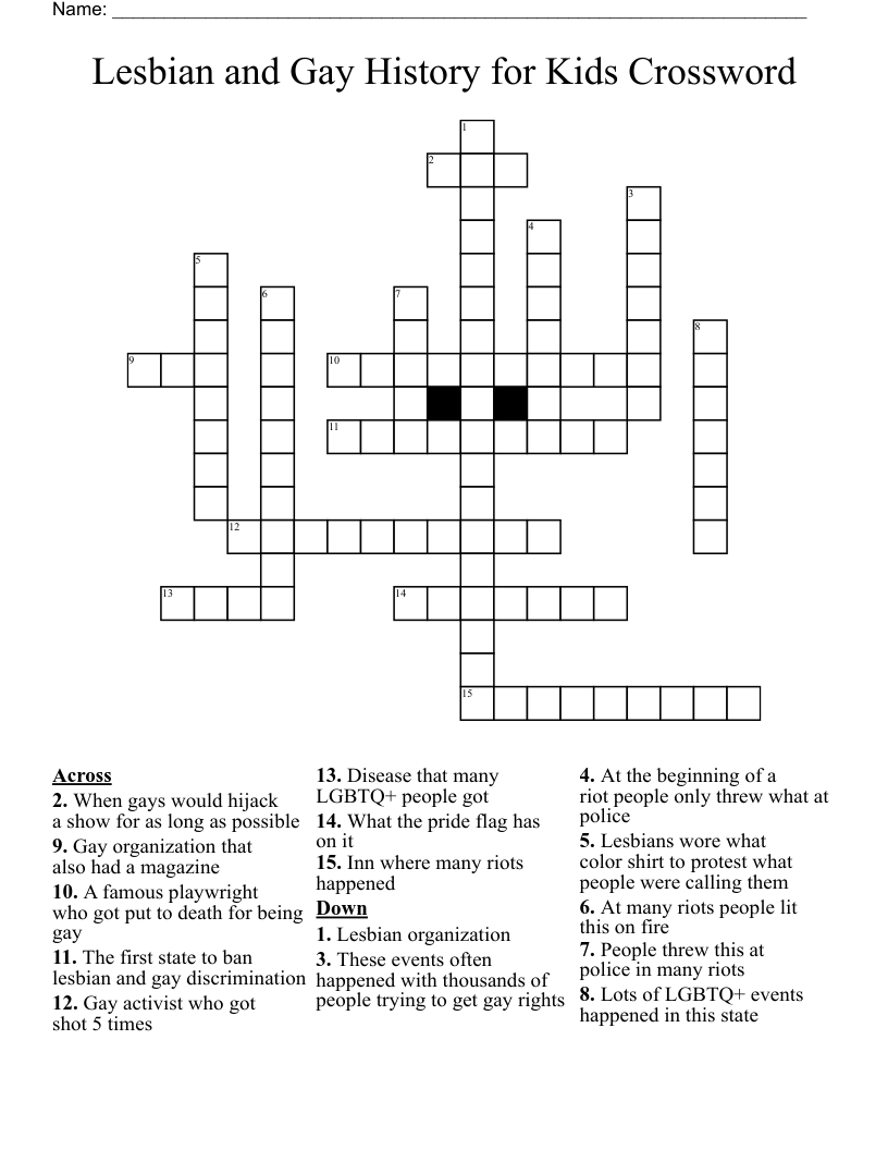 Lesbian and Gay History for Kids Crossword