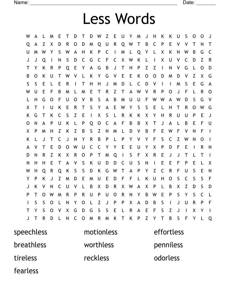 Less Words Word Search