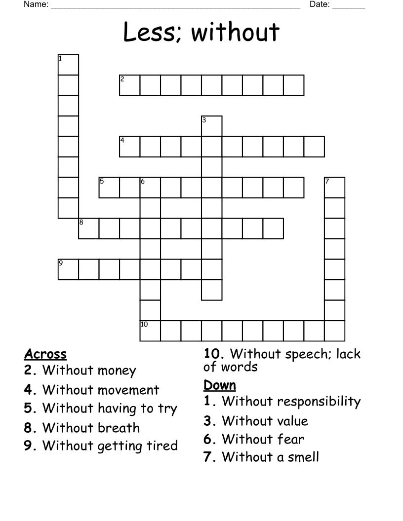 Less; without Crossword