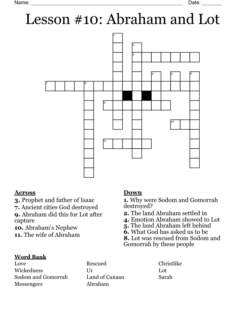 Lesson #10: Abraham and Lot Crossword