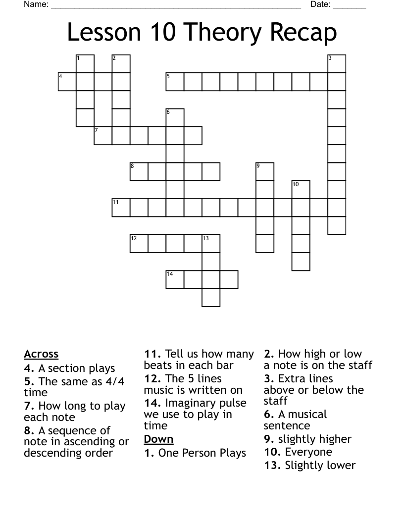 Lesson 10 Theory Recap Crossword