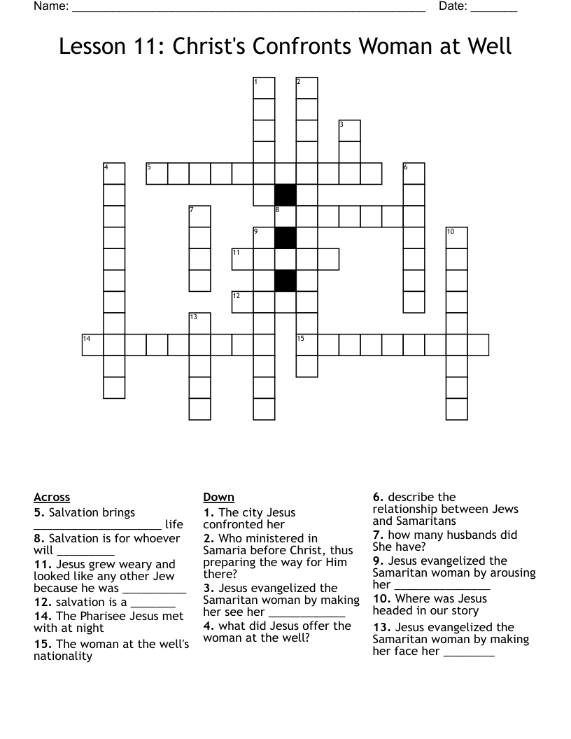 Lesson 11: Christ's Confronts Woman at Well Crossword