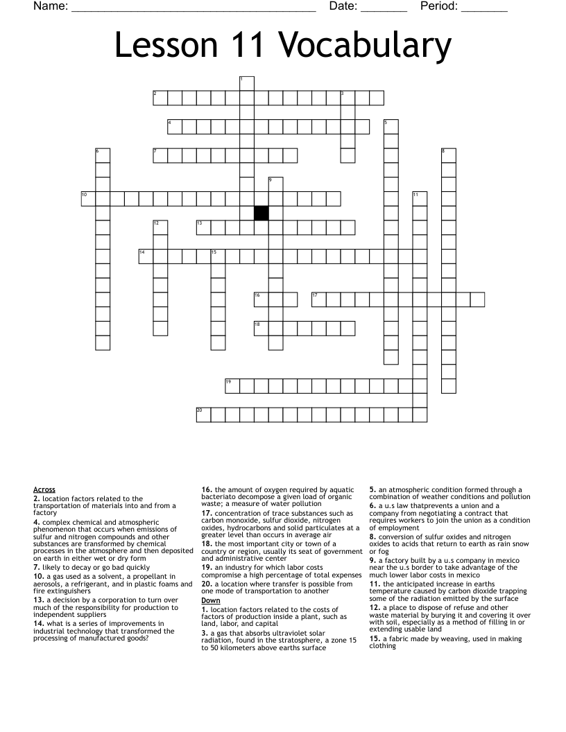Lesson 11 Vocabulary Crossword