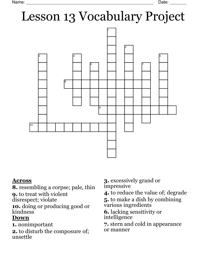 Lesson 13 Vocabulary Project Crossword