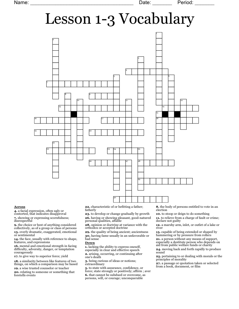 Lesson 1-3 Vocabulary  Crossword