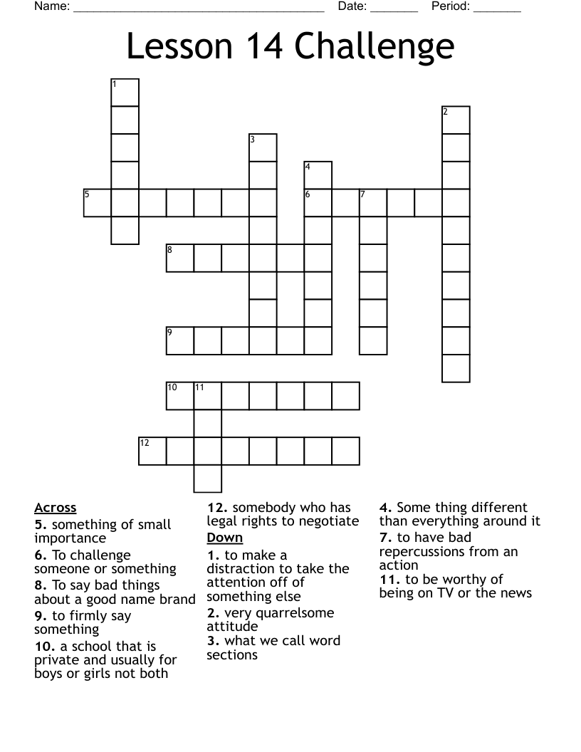 Lesson 14 Challenge Crossword
