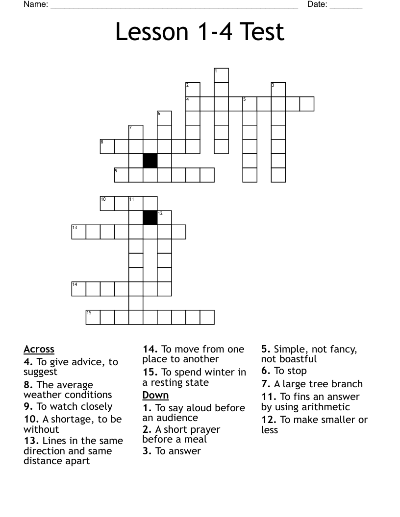 Lesson 1-4 Test Crossword