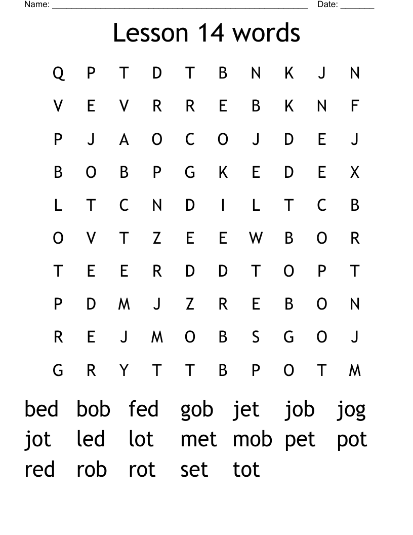 Lesson 14 words Word Search