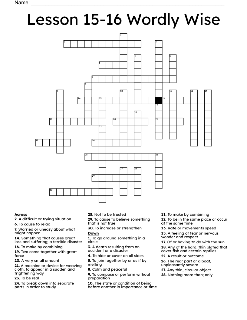 Lesson 15-16 Wordly Wise Crossword
