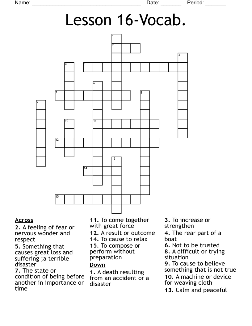 Lesson 16-Vocab. Crossword