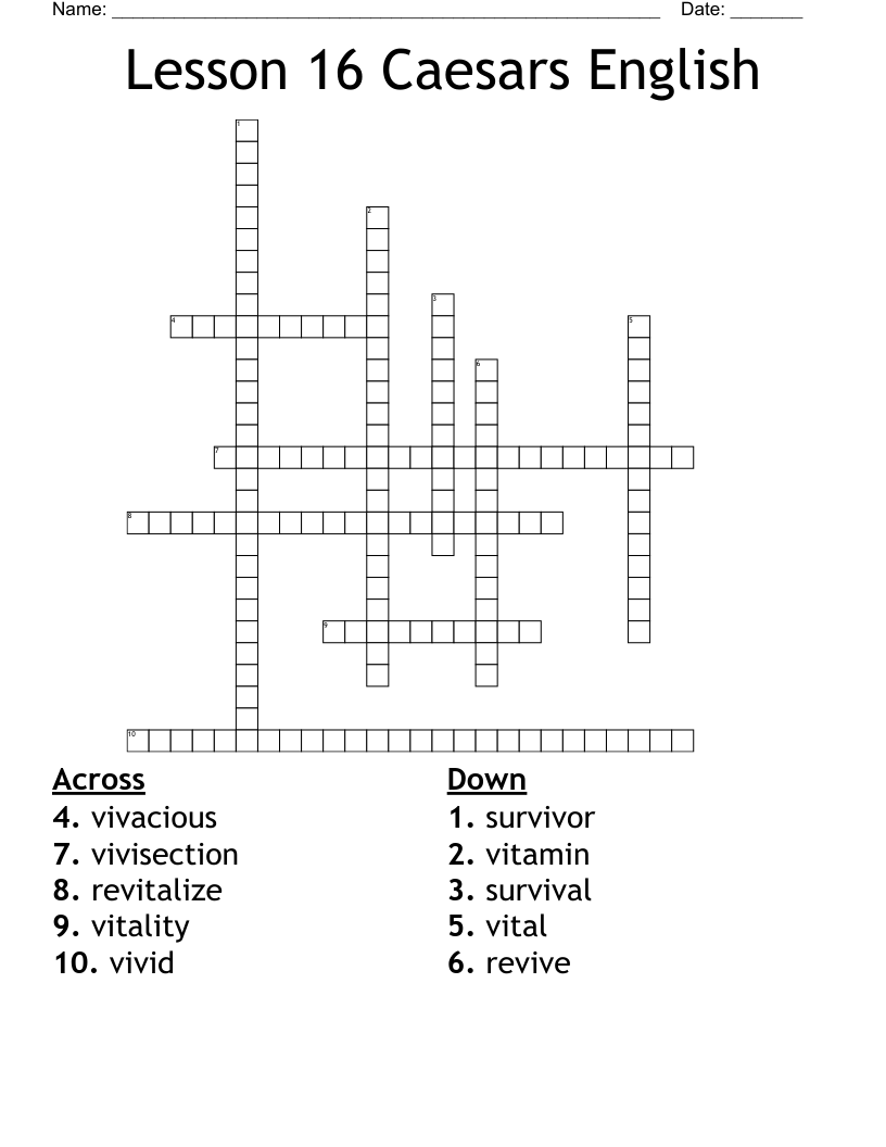 Lesson 16 Caesars English Crossword