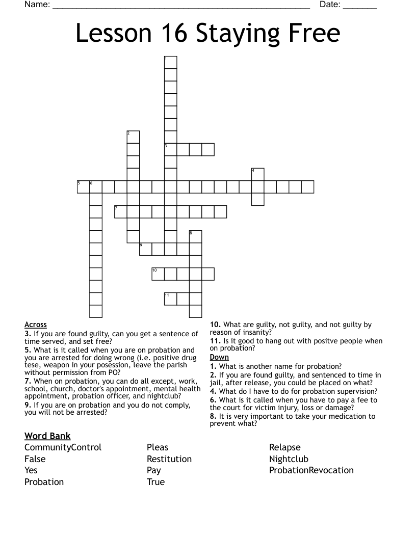 Lesson 16 Staying Free Crossword