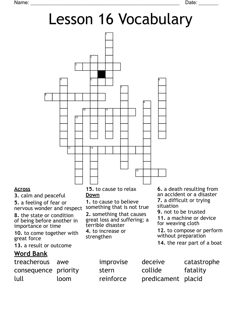 Lesson 16 Vocabulary Crossword