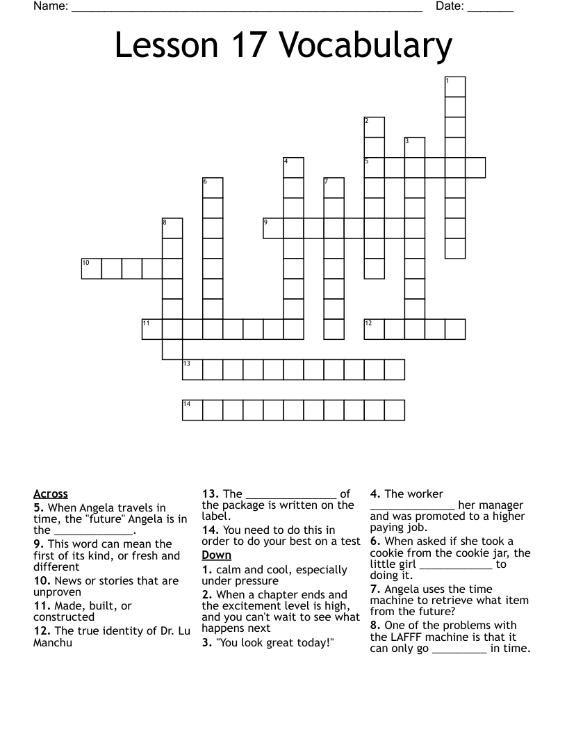 Lesson 17 Vocabulary Crossword