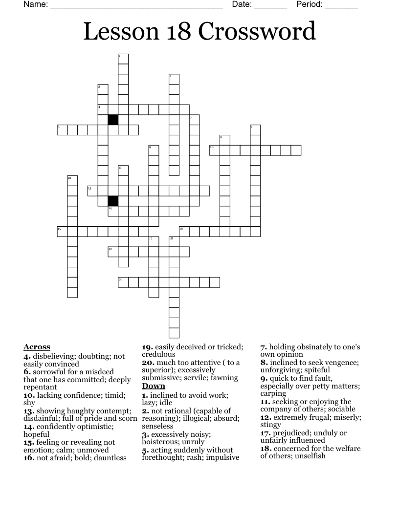 Lesson 18 Crossword