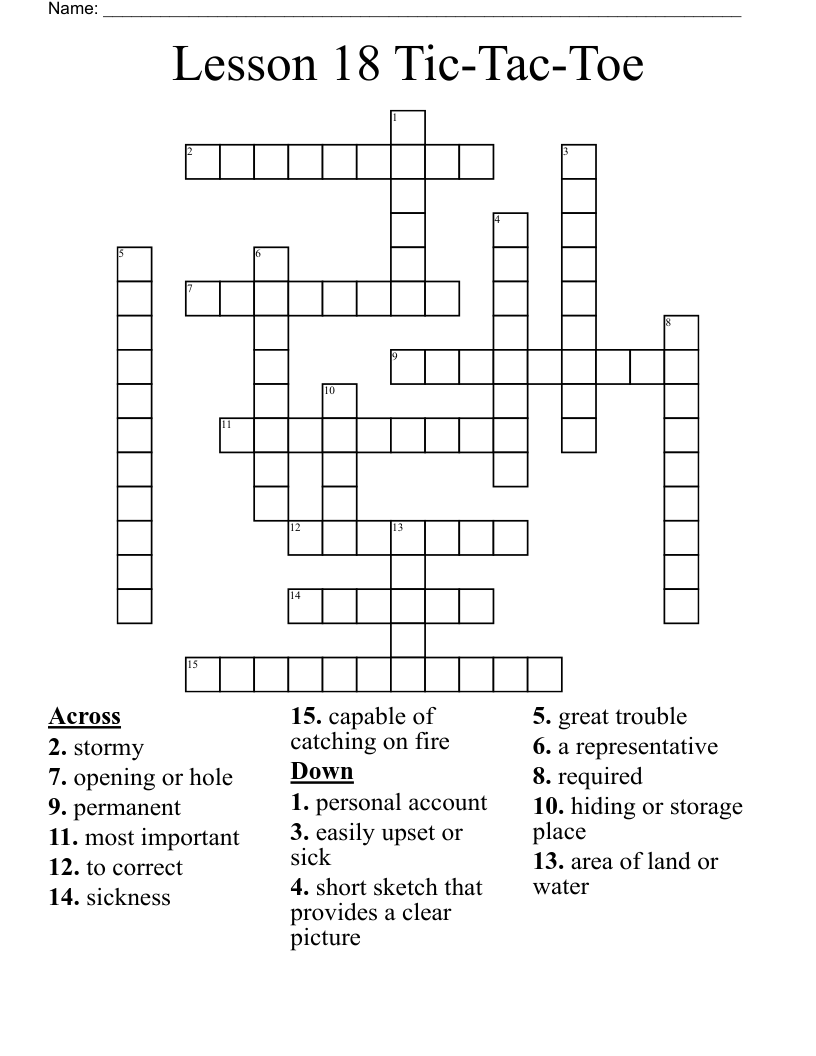 Lesson 18 Tic-Tac-Toe Crossword