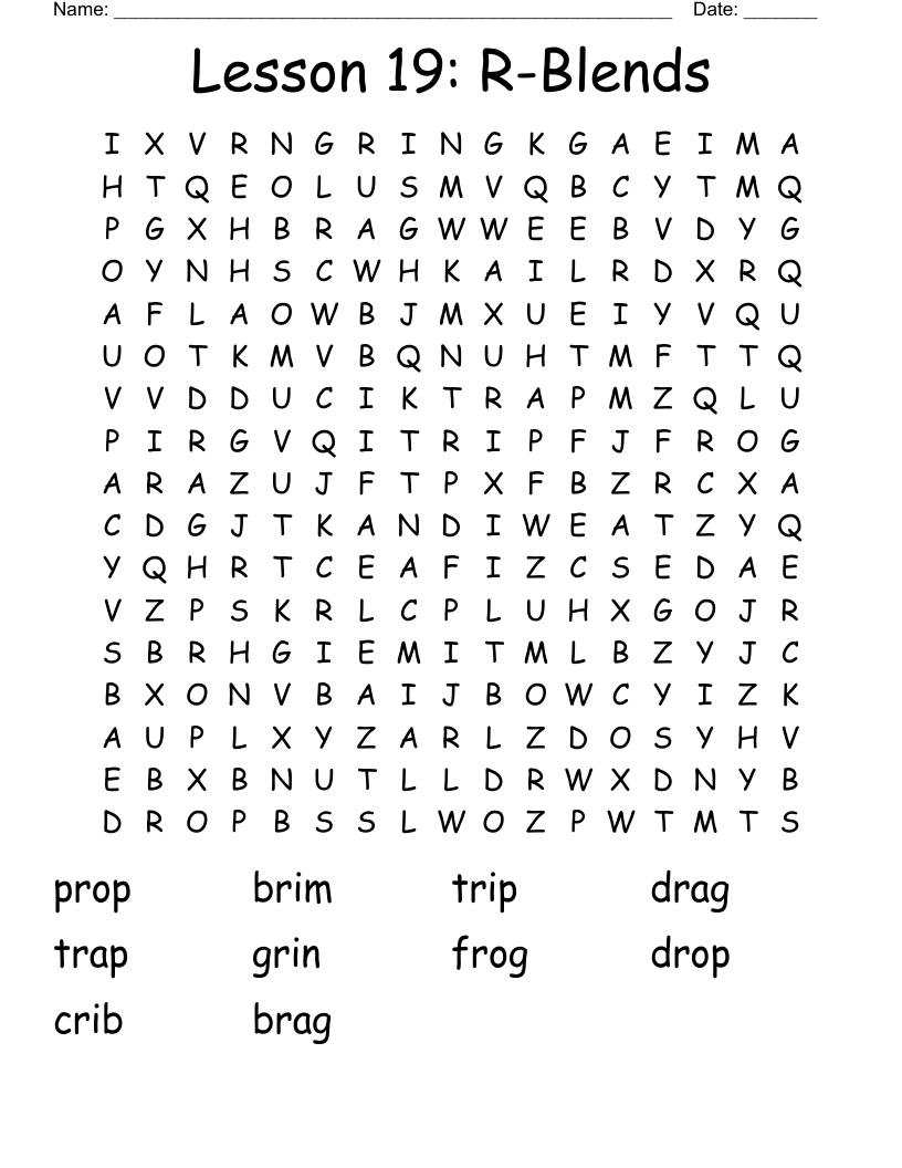Lesson 19: R-Blends Word Search
