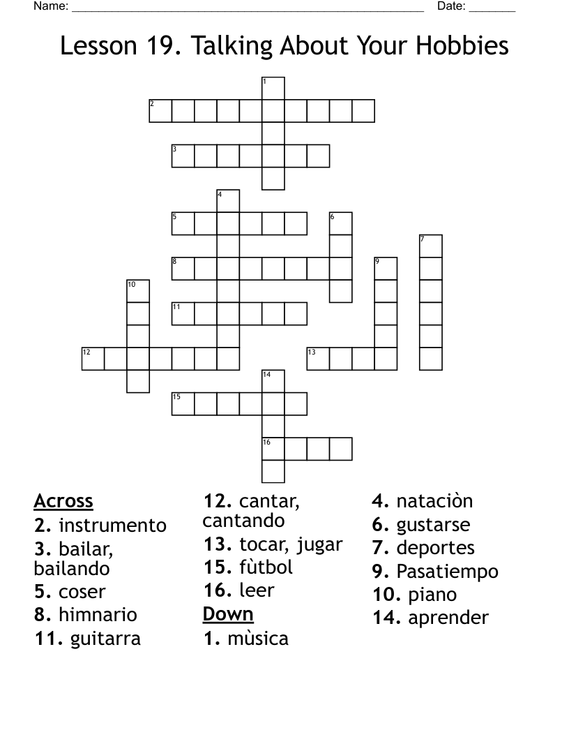 Lesson 19. Talking About Your Hobbies Crossword