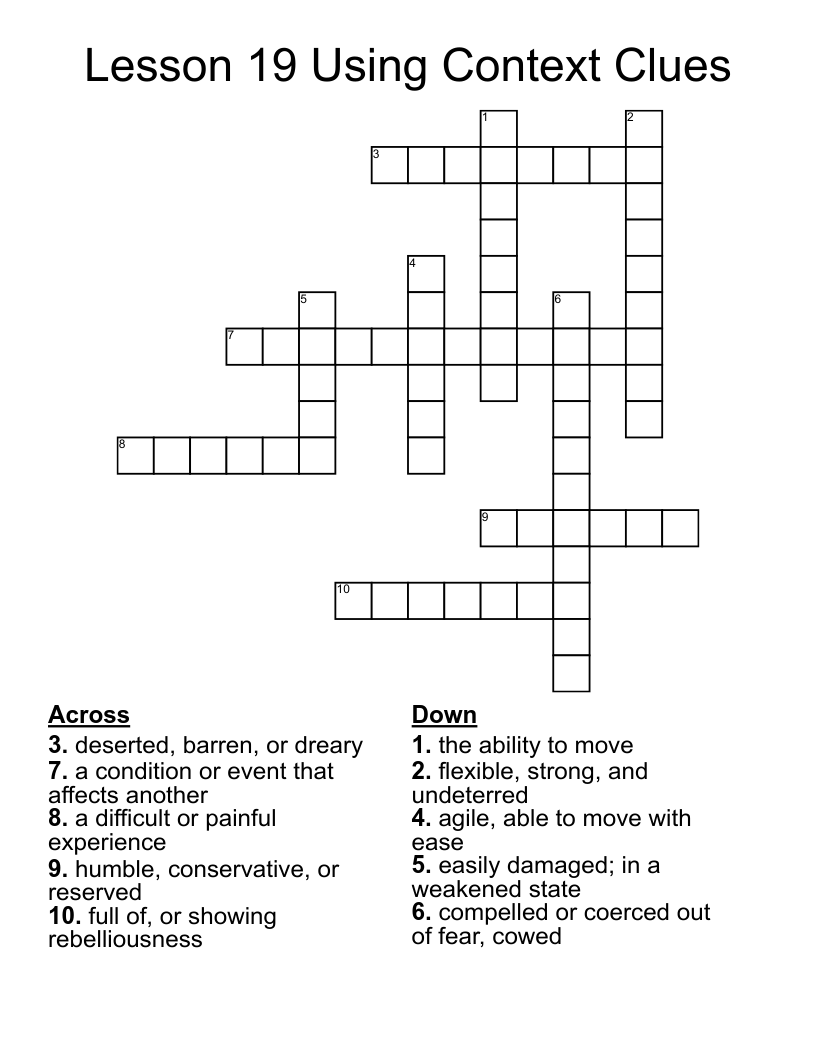 Lesson 19 Using Context Clues Crossword