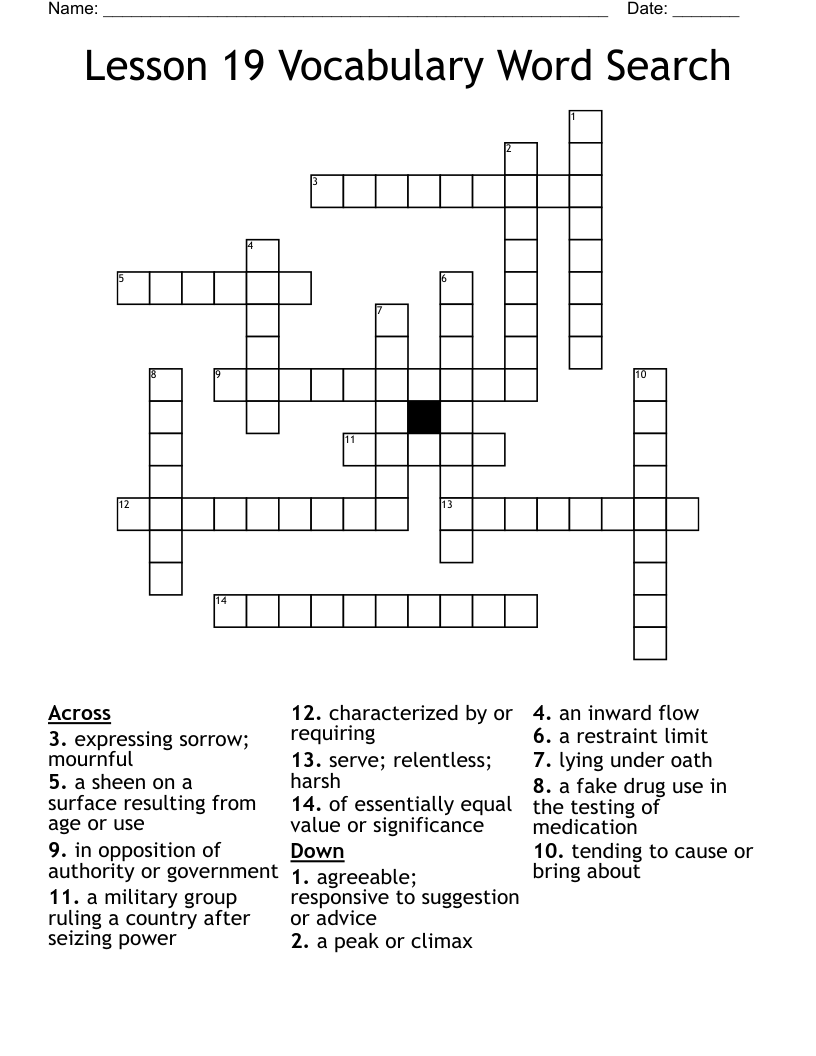 Lesson 19 Vocabulary Word Search Crossword