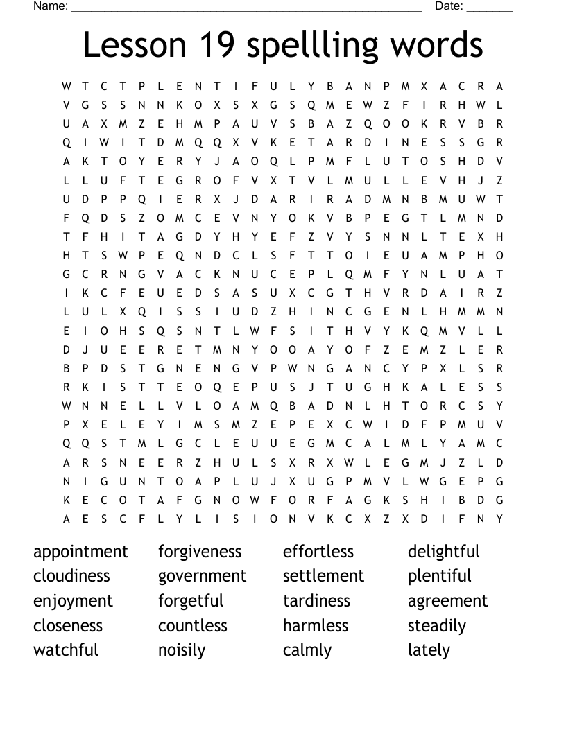 Lesson 19 spellling words Word Search