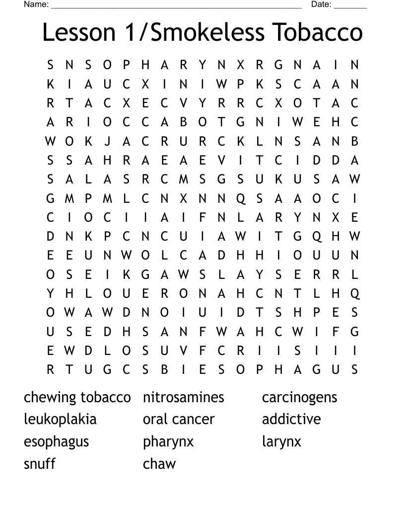 Lesson 1/Smokeless Tobacco Word Search
