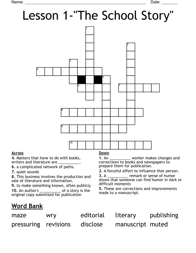 Lesson 1-"The School Story" Crossword