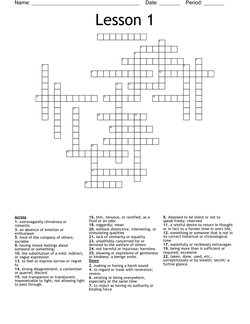 Lesson 1 Crossword