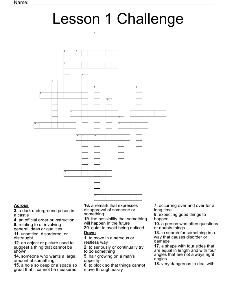 Lesson 1 Challenge Crossword