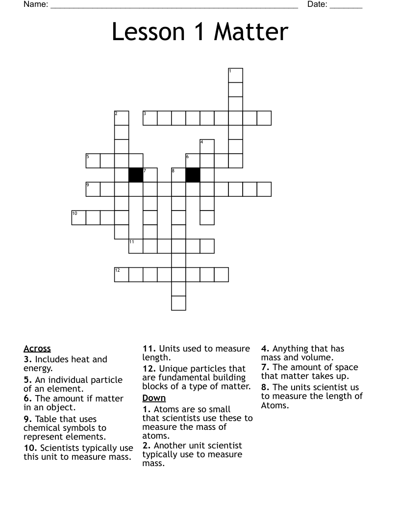 Lesson 1 Matter Crossword