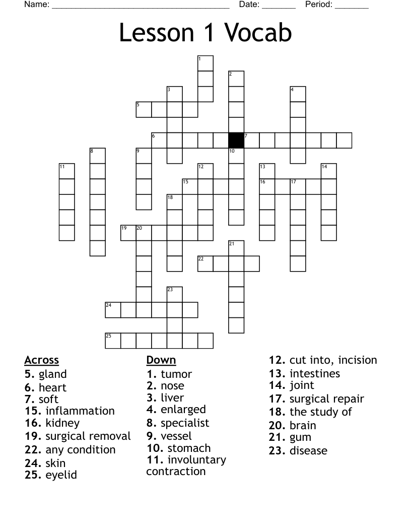 Lesson 1 Vocab Crossword