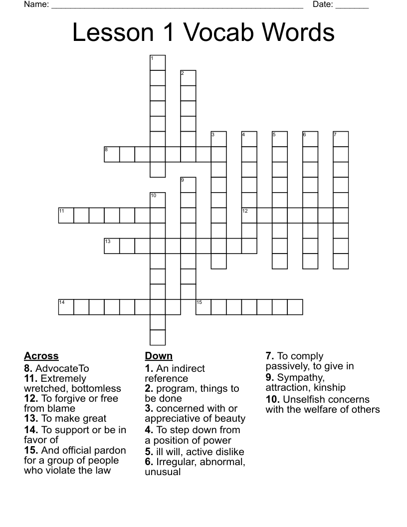 Lesson 1 Vocab Words  Crossword