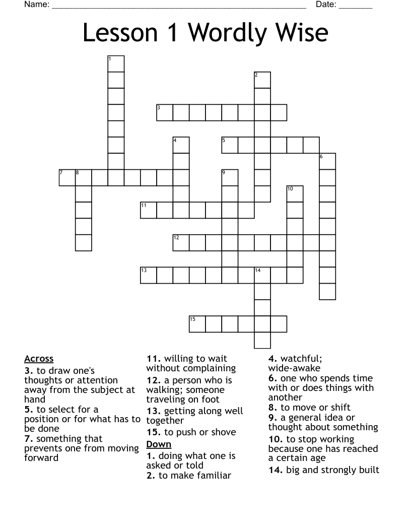 Lesson 1 Wordly Wise Crossword