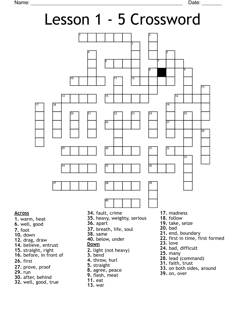 Lesson 1 - 5 Crossword