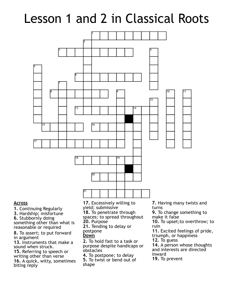 Lesson 1 and 2 in Classical Roots Crossword