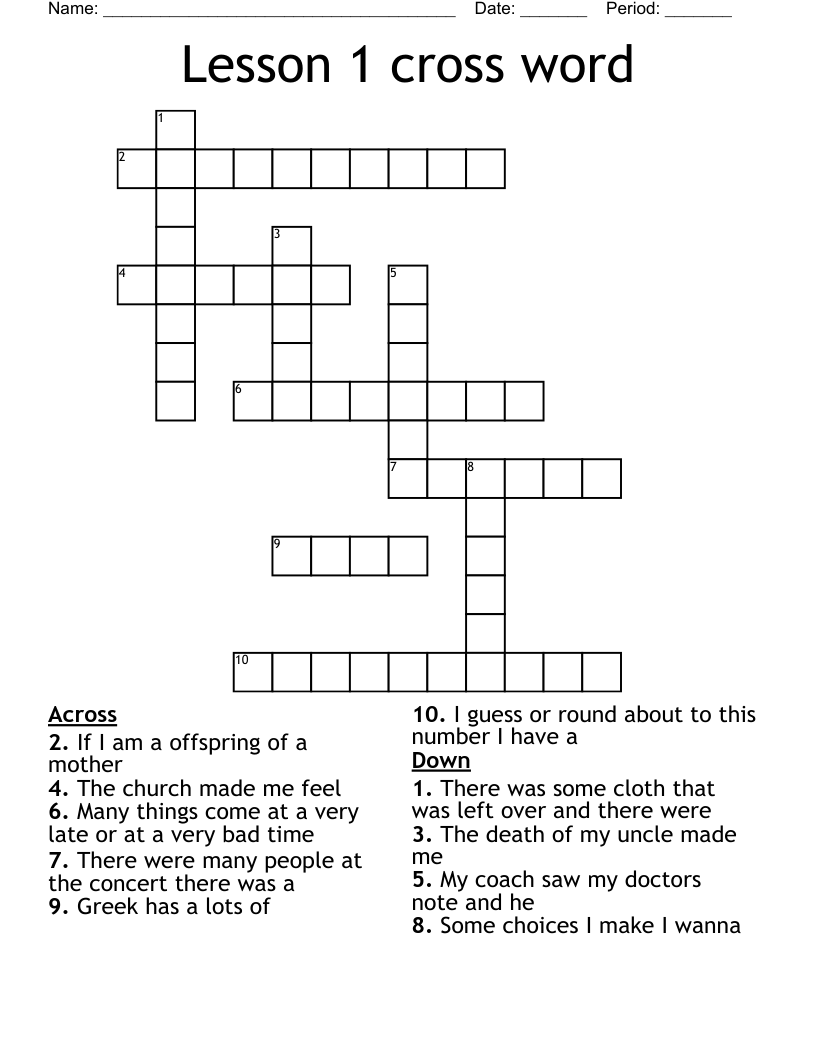 Lesson 1 cross word 