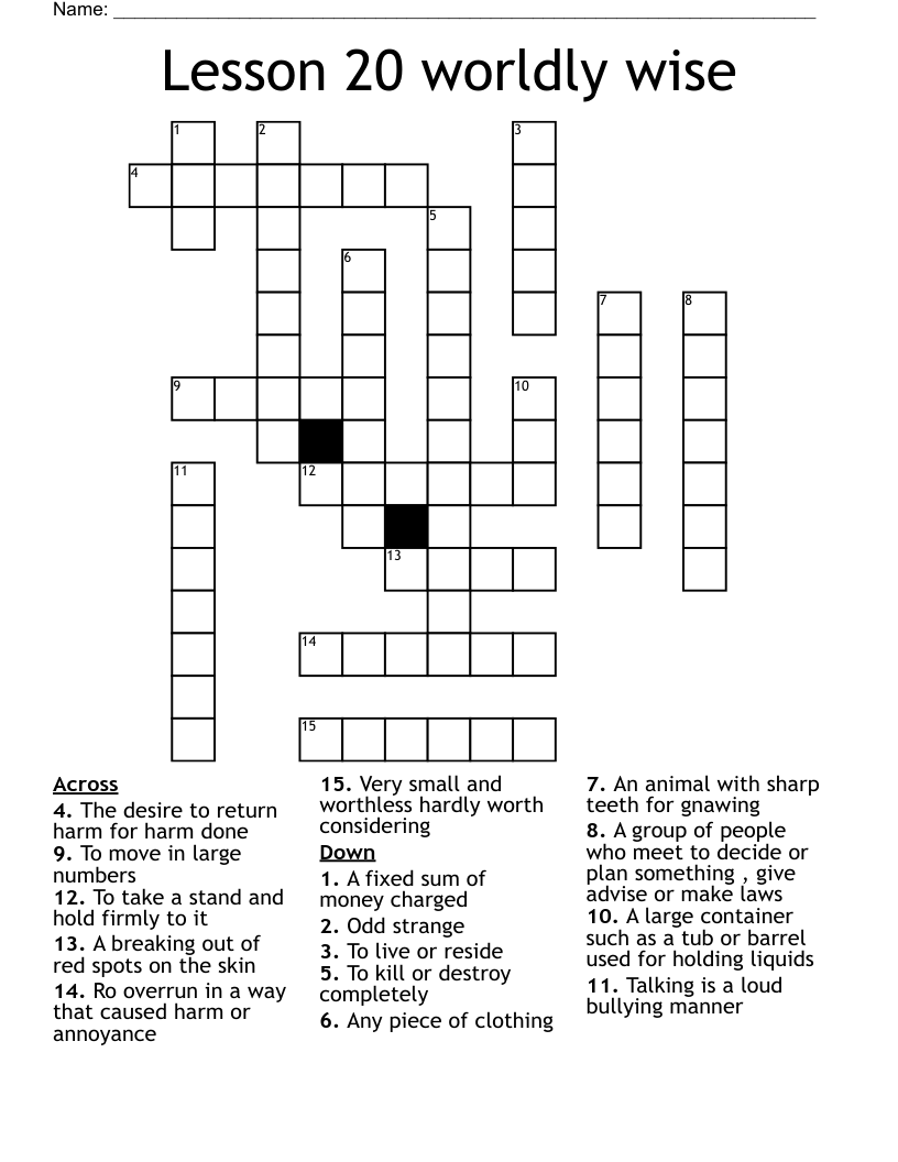 Lesson 20 worldly wise Crossword