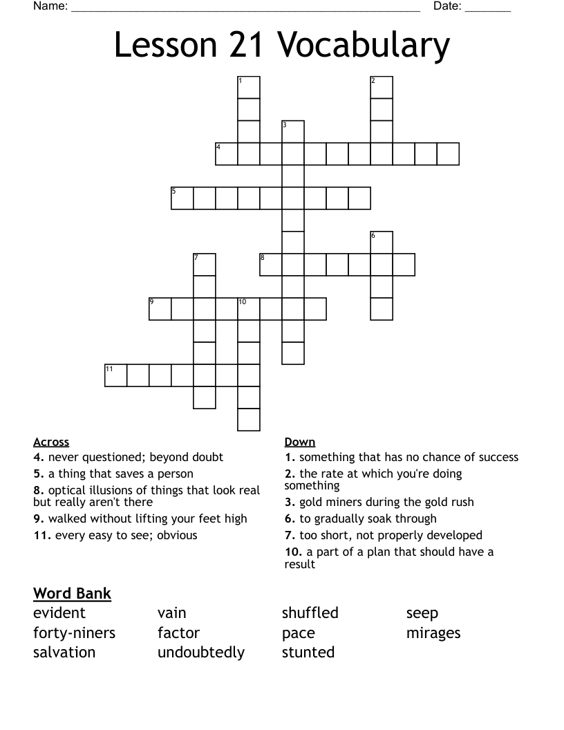 Lesson 21 Vocabulary Crossword