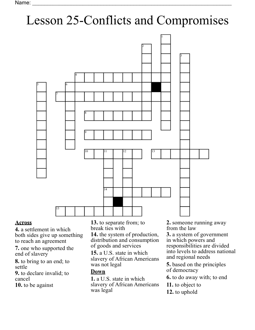 Lesson 25-Conflicts and Compromises Crossword